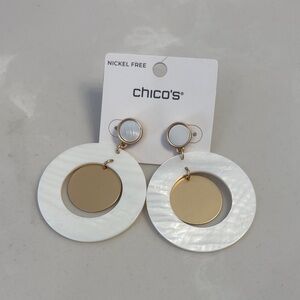 Chico's NWT White and Gold Circular Drop Earrings